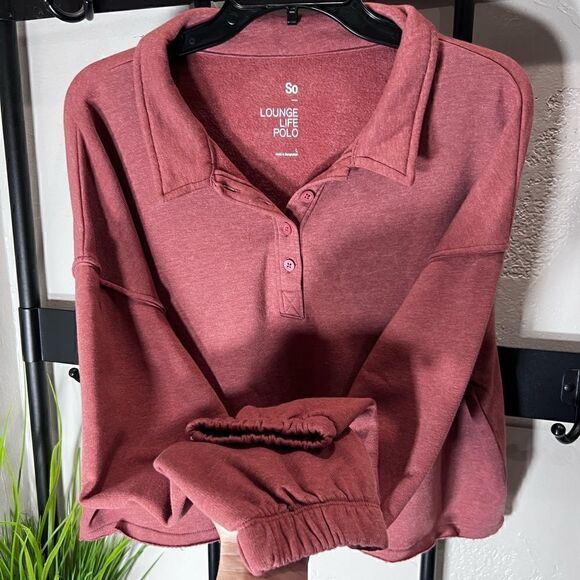 SO fleece cropped, lounge life polo, size large - Picture 6 of 13